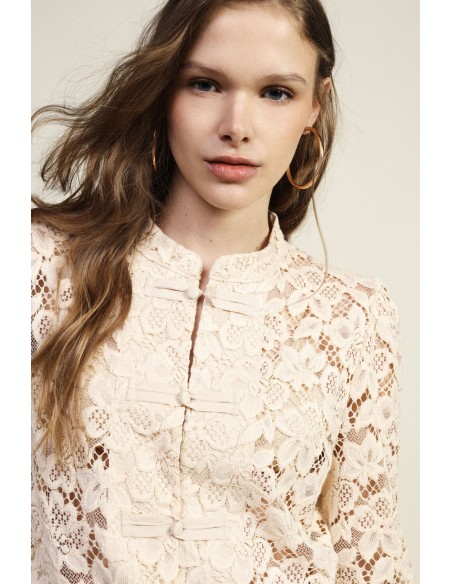 Blouse en dentelle à manches longues avec détails noués Dixie