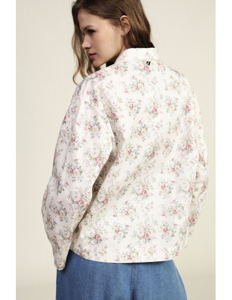 Dixie gewatteerd jack met bloemenprint en striksluiting