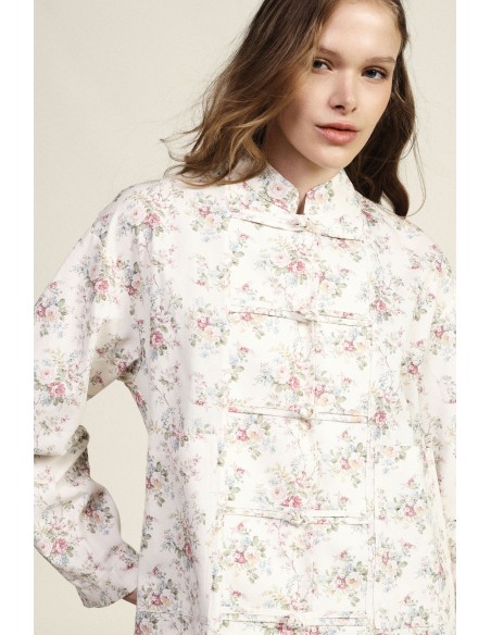 Dixie gewatteerd jack met bloemenprint en striksluiting