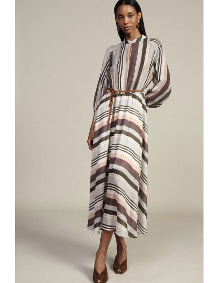 Robe longue à rayures avec ceinture tressée Dixie