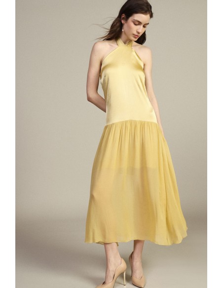 Robe longue à encolure américaine et volant Dixie