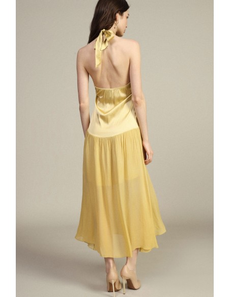 Robe longue à encolure américaine et volant Dixie