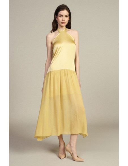 Robe longue à encolure américaine et volant Dixie