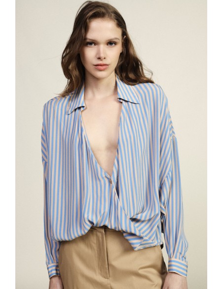 Blouse rayée croisée à col classique Dixie