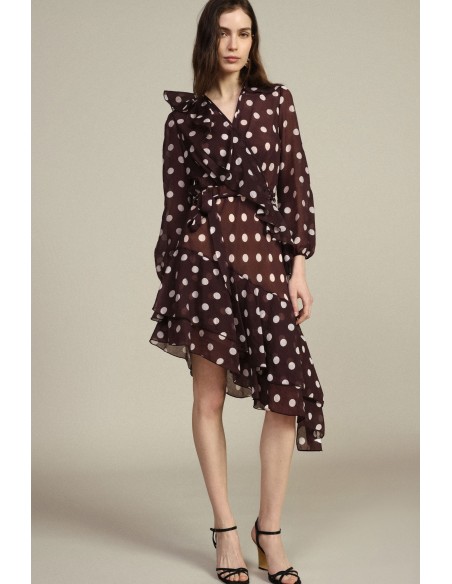 Robe courte à pois avec volants asymétriques Dixie