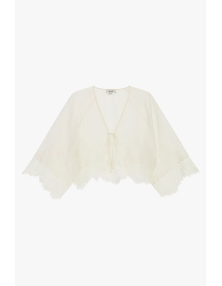 Korte blouse met wijde mouwen en kanten zoom Dixie