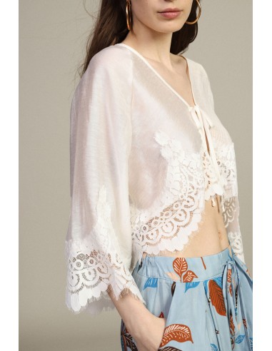Blouse courte à manches amples et ourlet en dentelle Dixie