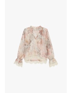 Blouse fleurie avec bordures en dentelle et manches amples Dixie 2