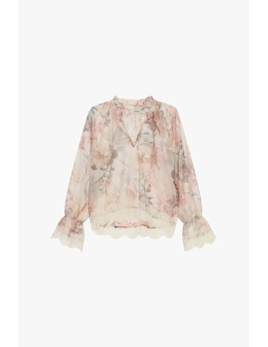 Blouse fleurie avec bordures en dentelle et manches amples Dixie
