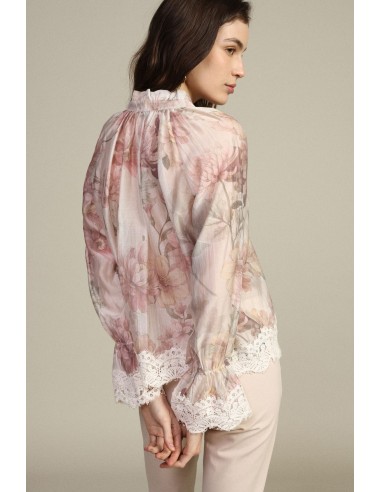 Blouse fleurie avec bordures en dentelle et manches amples Dixie