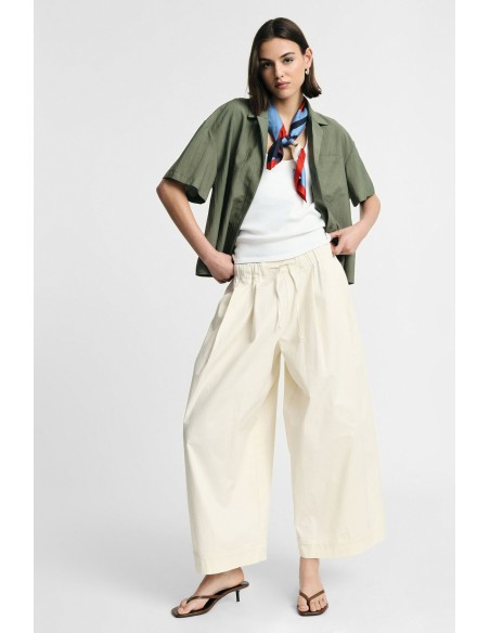 Pantalon palazzo cropped à taille élastiquée Please