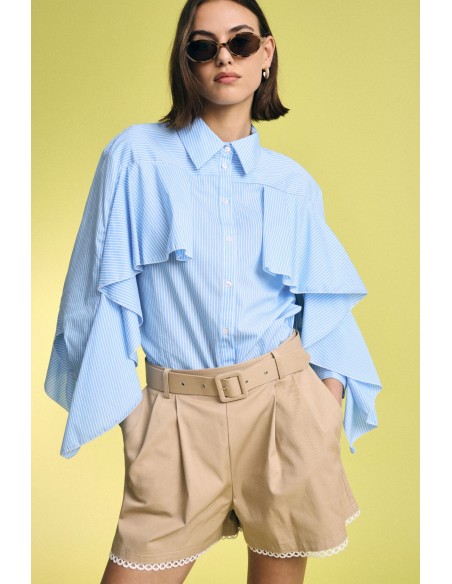 Blouse rayée à volants et manches amples Please
