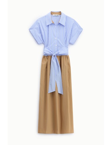 Robe longue avec ceinture à rayures et jupe unie Please