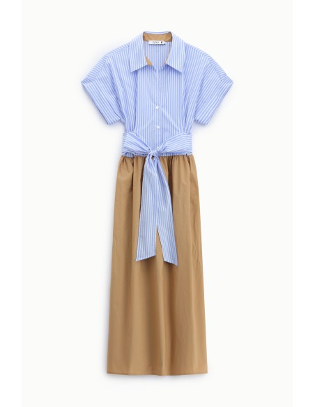 Robe longue avec ceinture à rayures et jupe unie Please