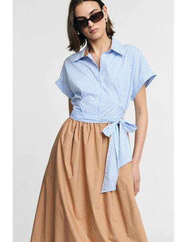 Robe longue avec ceinture à rayures et jupe unie Please