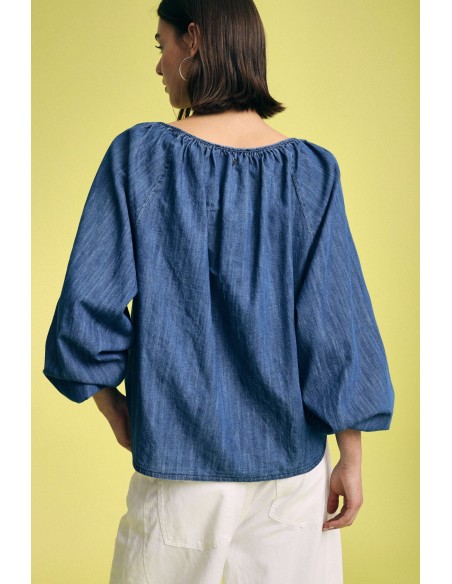 Ruime blouse met gestreepte inzetstukken en lange mouwen Alstublieft