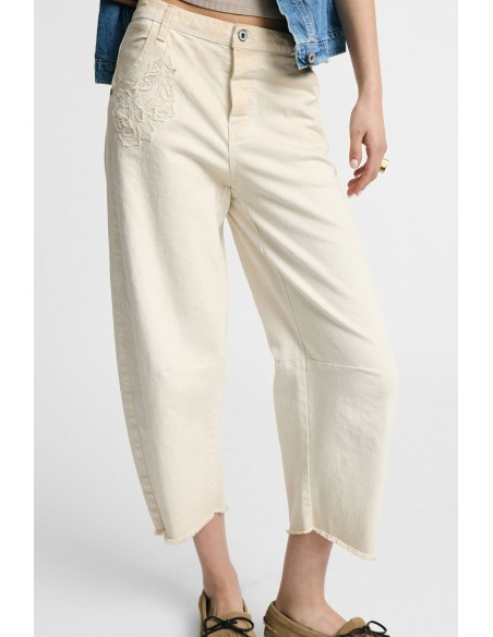 Broek met hoge taille en onafgewerkte zoom, alstublieft