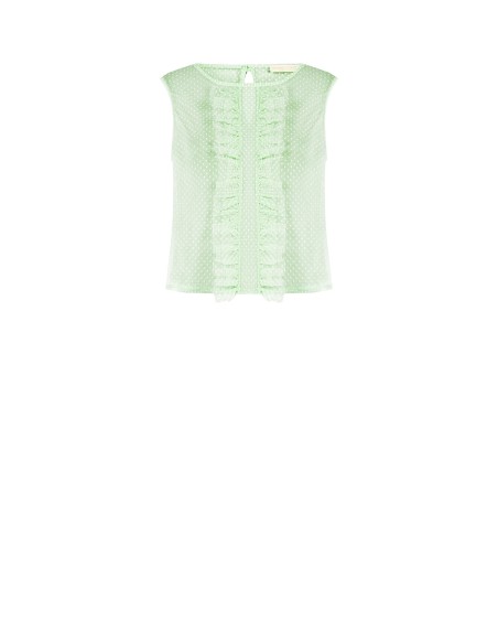 Chemisier carré en tulle transparent à pois avec volants Rinascimento