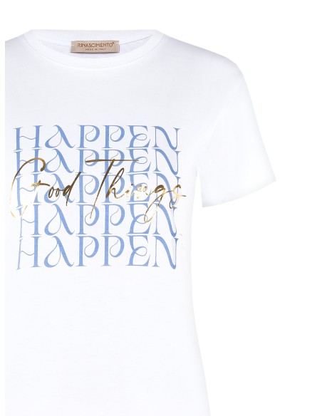 Regular T-shirt van katoen met slogan in goudfolie Rinascimento