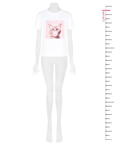T-shirt regular en coton avec imprimé chat portant des lunettes en strass Rinascimento