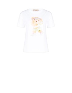 Regular T-shirt van katoen met tennisbeertjeprint en strasssteentjes van Rinascimento