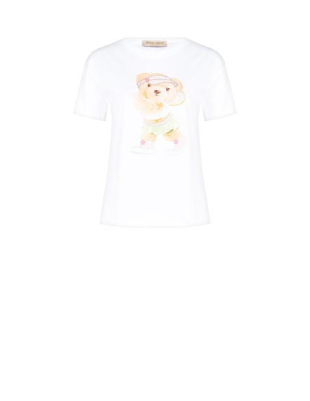 Regular T-shirt van katoen met tennisbeertjeprint en strasssteentjes van Rinascimento