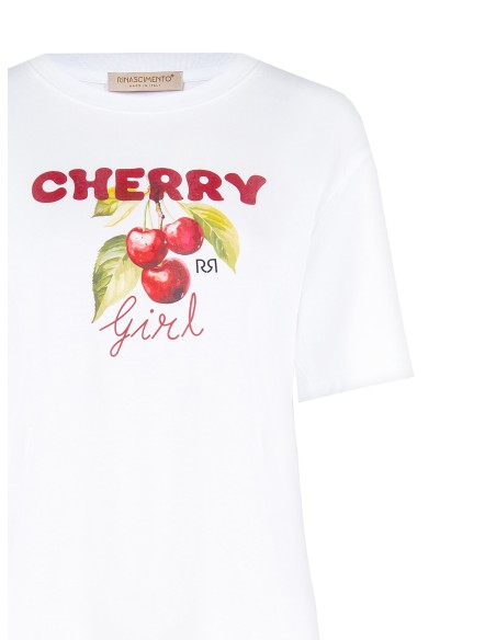 T-shirt oversize en coton avec imprimé cerises Rinascimento