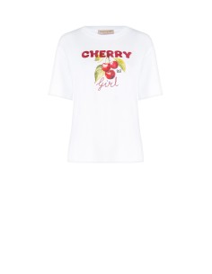T-shirt oversize en coton avec imprimé cerises Rinascimento