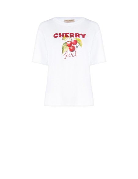 T-shirt oversize en coton avec imprimé cerises Rinascimento