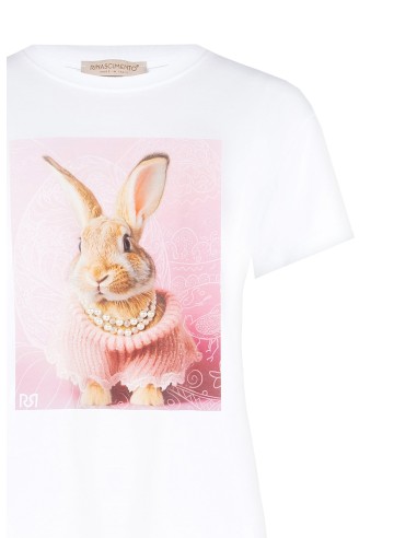 Ruim katoenen T-shirt met Bunny-print en parels van Rinascimento