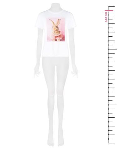 Grand T-Shirt en coton avec imprimé lapin et perles Rinascimento
