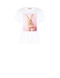 Ruim katoenen T-shirt met Bunny-print en parels van Rinascimento