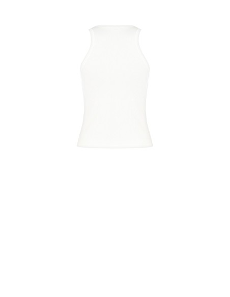 Top ajusté côtelé en coton avec slogan lilas brodé Rinascimento
