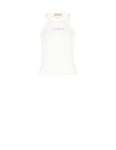 Top brodé en coton Rinascimento Lilas sans couture avec Slogan