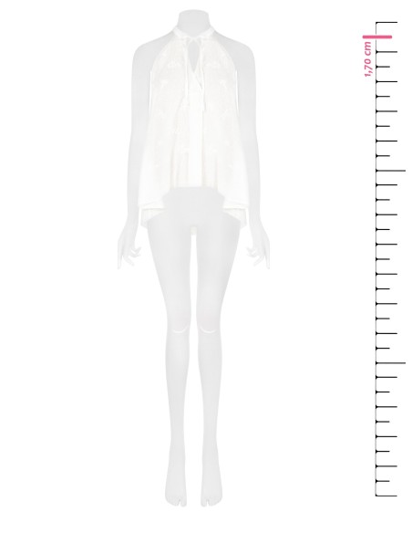 Top long asymétrique en coton rayé, brodé et ajouré Rinascimento