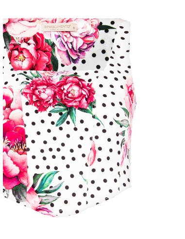 Crop top bustier à imprimé floral et à pois en tissu crêpe, avec encolure carrée et fermeture éclair latérale Rinascimento