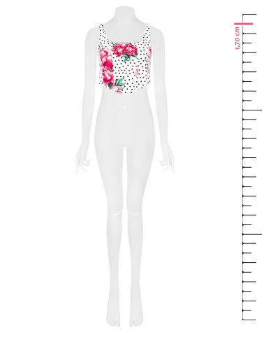 Crop top bustier à imprimé floral et à pois en tissu crêpe, avec encolure carrée et fermeture éclair latérale Rinascimento