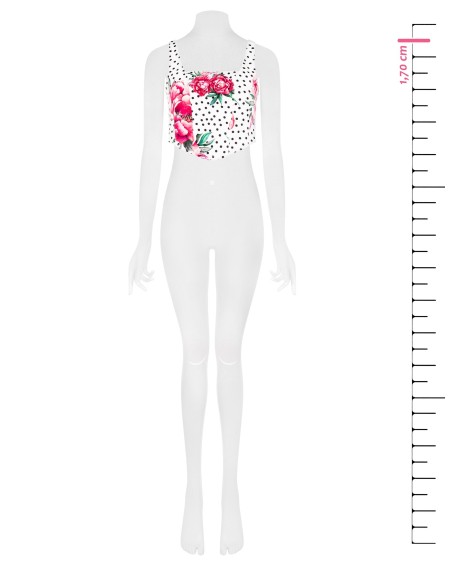 Crop top bustier à imprimé floral et à pois en tissu crêpe, avec encolure carrée et fermeture éclair latérale Rinascimento