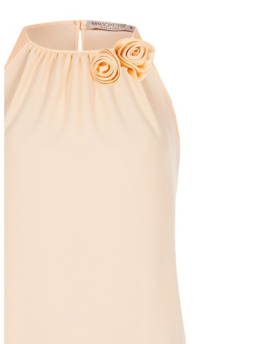 Vloeiende A-lijnblouse van mat satijn met rozen Rinascimento