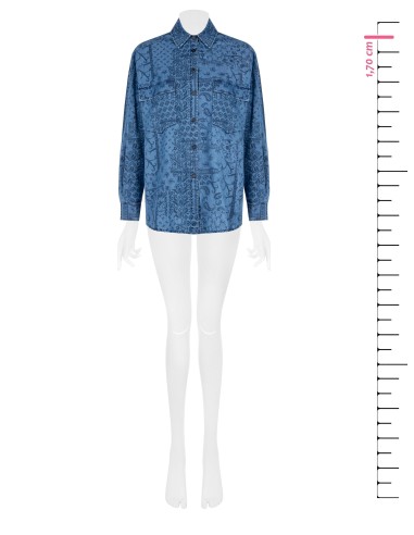 Lightweight Denim Printed Large Shirt With Maxi Pockets Rinascimento
