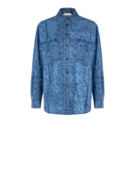 Lightweight Denim Printed Large Shirt With Maxi Pockets Rinascimento