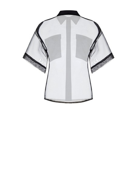 Chemise carrée en organza avec poches en satin avec logo Rinascimento