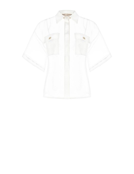 Chemise carrée en organza avec poches en satin avec logo Rinascimento