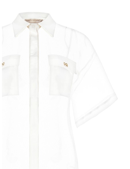 Chemise carrée en organza avec poches en satin avec logo Rinascimento