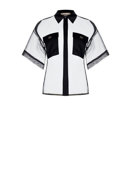 Chemise carrée en organza avec poches en satin avec logo Rinascimento
