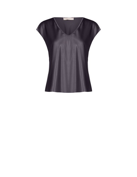Blouse à col en V en satin fluide Rinascimento