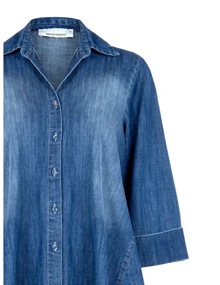 Chemise en denim à large trapèze et manches 3/4 Rinascimento