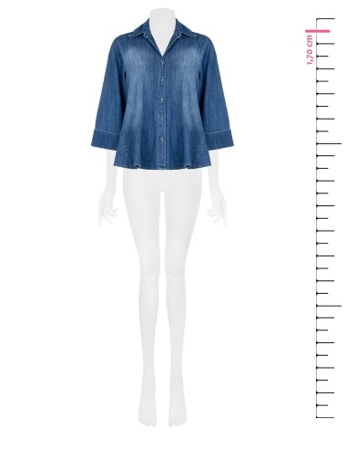 Chemise en denim à large trapèze et manches 3/4 Rinascimento