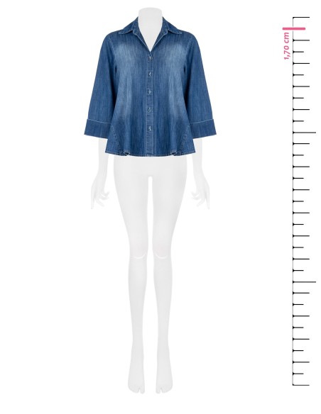 Ruime trapeziumvormige denim blouse met 3/4-mouwen Rinascimento