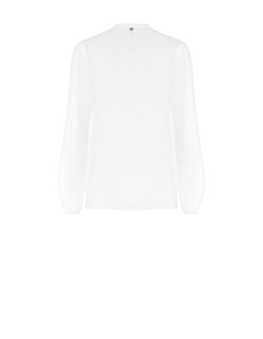 Losvallende blouse van semitransparant katoen met bloemenbroche en parelmoeren knopen Rinascimento